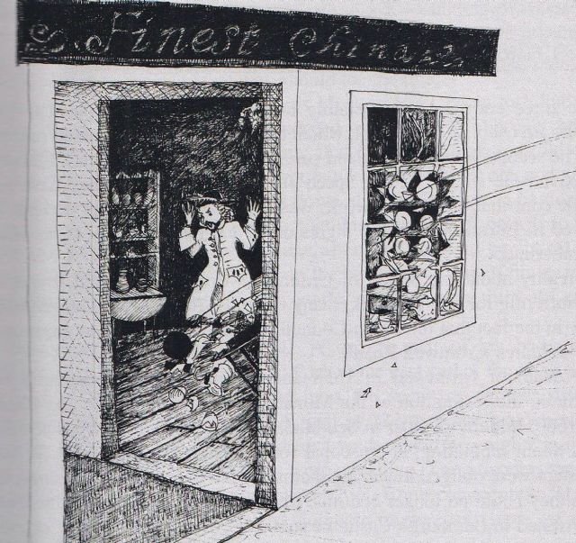 Cromwell's first shot hits the Provosts shop. by Keli Clark Cromwell's first shot hits the Provosts shop. by Keli Clark